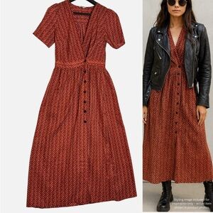 FRNCH Paris Ditsy Floral Maxi Dress Button Front Wrap Style French Girl Boho M